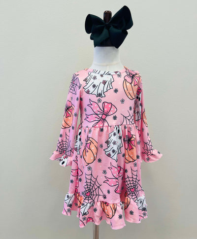 Girls Bow Halloween Ruffle Sleeve Dress