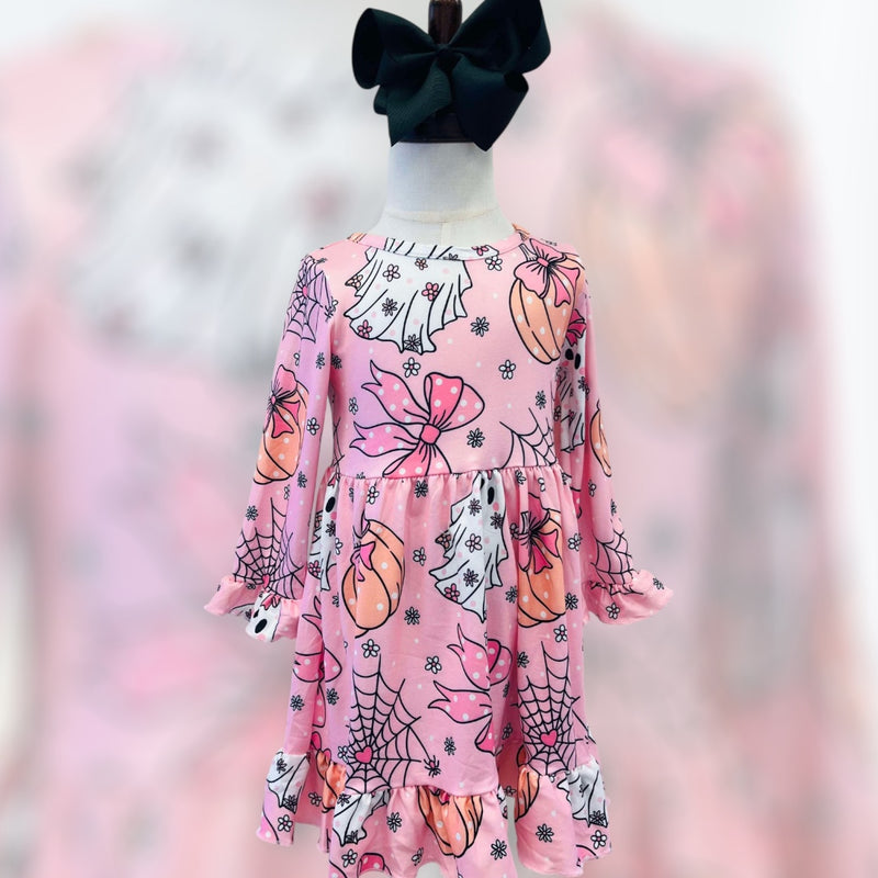 Girls Bow Halloween Ruffle Sleeve Dress