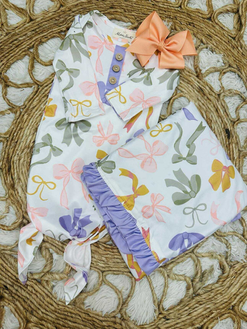 Girls Bundle of Bows Knot Gown and Blanket Set