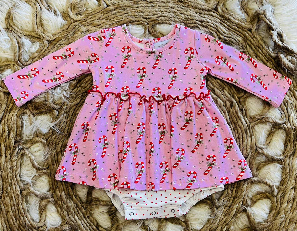 Girls Candy Cane Bubble Romper Dress Christmas
