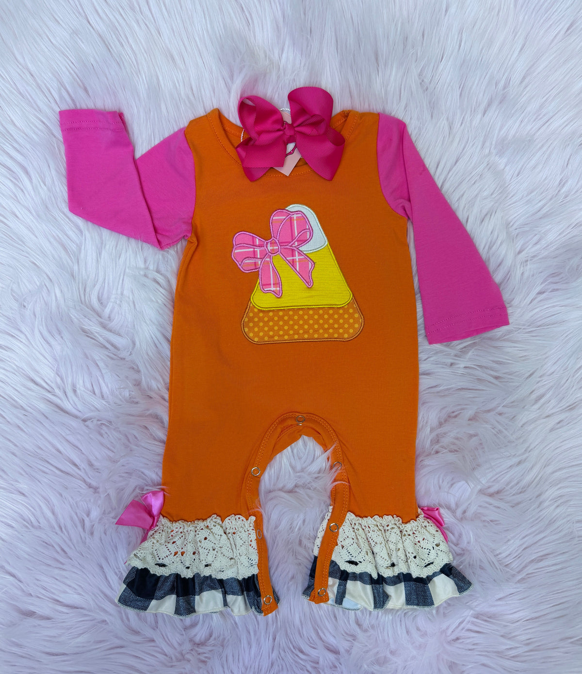 Girls Candy Corn Romper Halloween