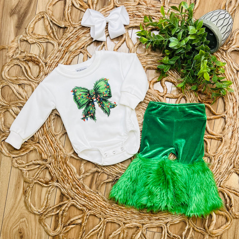 Girls Christmas Bow Romper Set