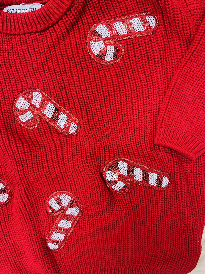 Girls Christmas Candy Cane Pullover Sweater