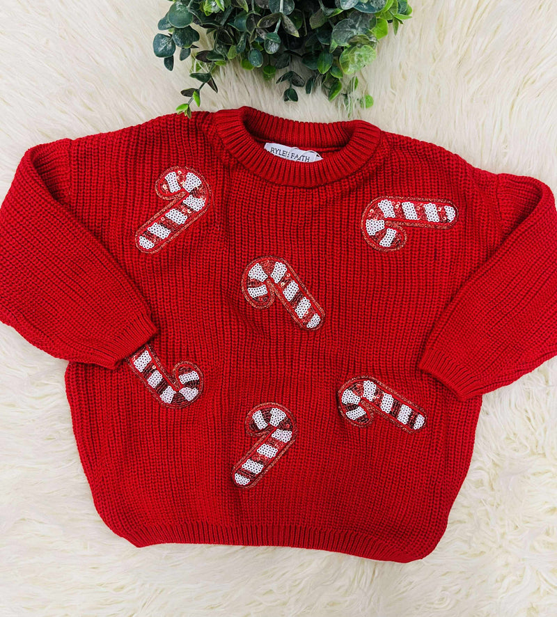 Girls Christmas Candy Cane Pullover Sweater