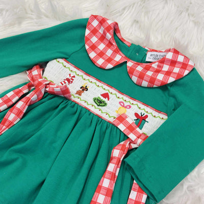 Girls Christmas Character Smocked Candy Embroidered Set