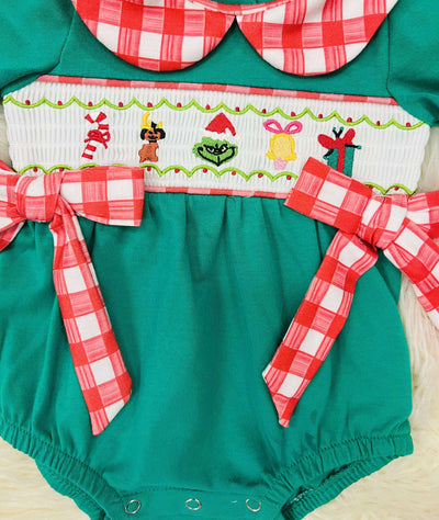 Girls Christmas Character Smocked Romper