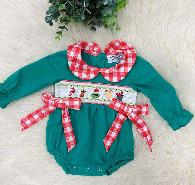 Girls Christmas Character Smocked Romper