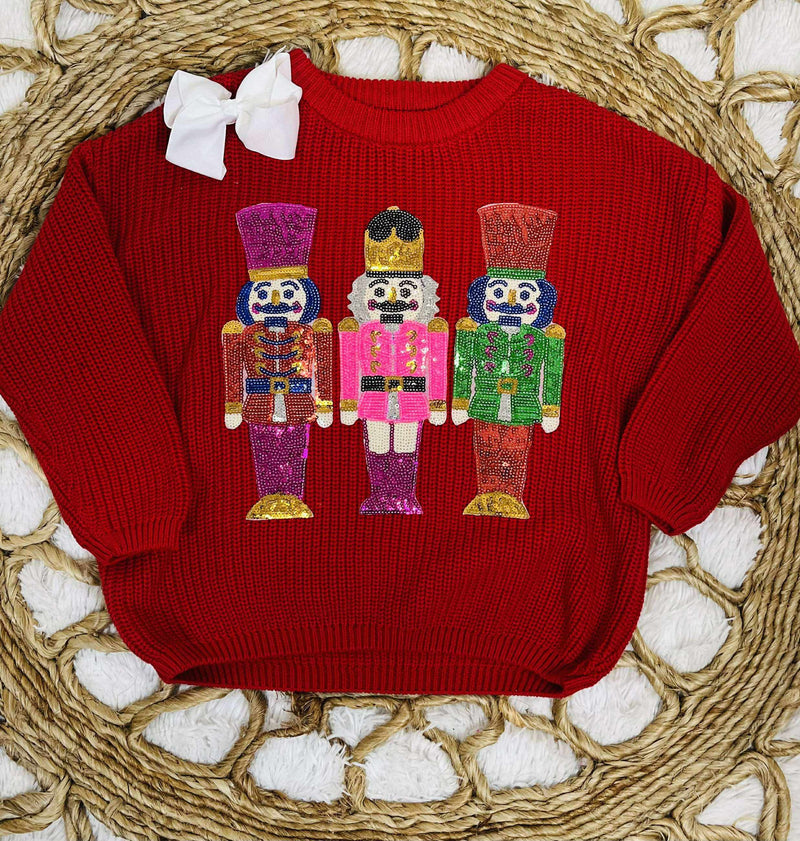 Girls Christmas Nutcracker Sequins Pullover Sweater