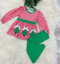 Girls Christmas Tree Plaid Outfit Set