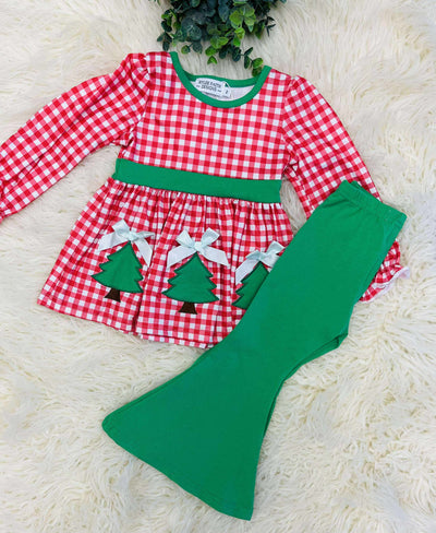 Girls Christmas Tree Plaid Set