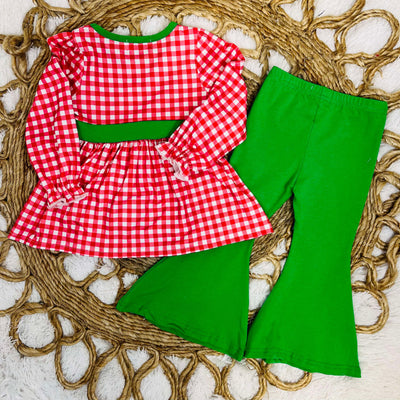 Girls Christmas Tree Plaid Set