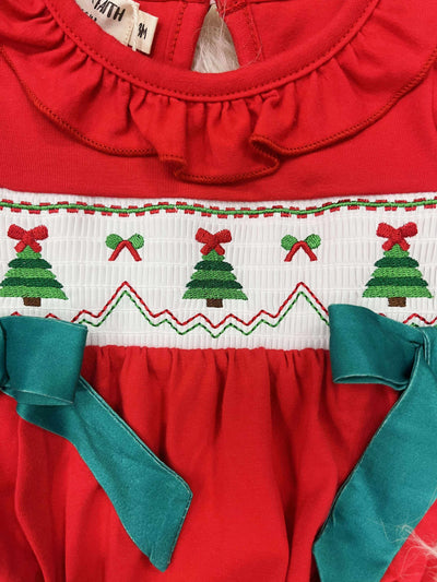 Girls Christmas Tree Smocked Romper