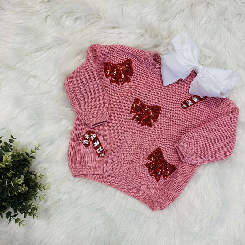Girls Christmas Winter Bow Pullover Sweater