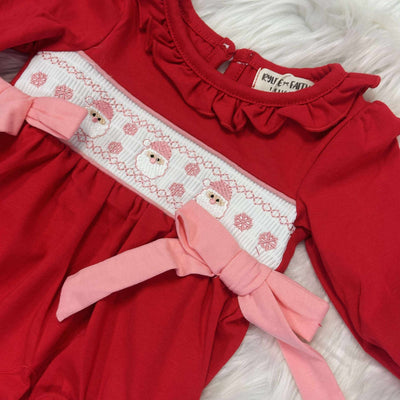 Girls Embroidered Christmas Bubble with Pink Bows