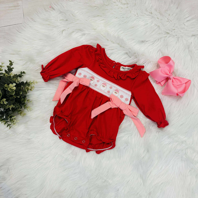 Girls Embroidered Christmas Bubble with Pink Bows