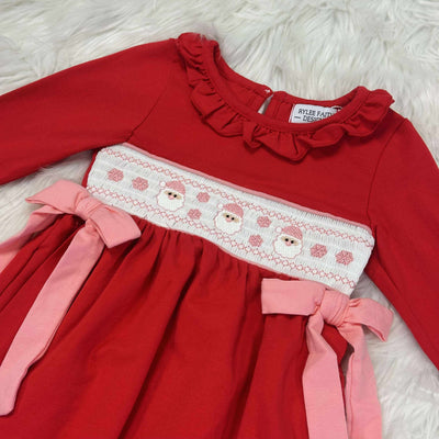 Girls Embroidered Christmas Dress with Pink Bows