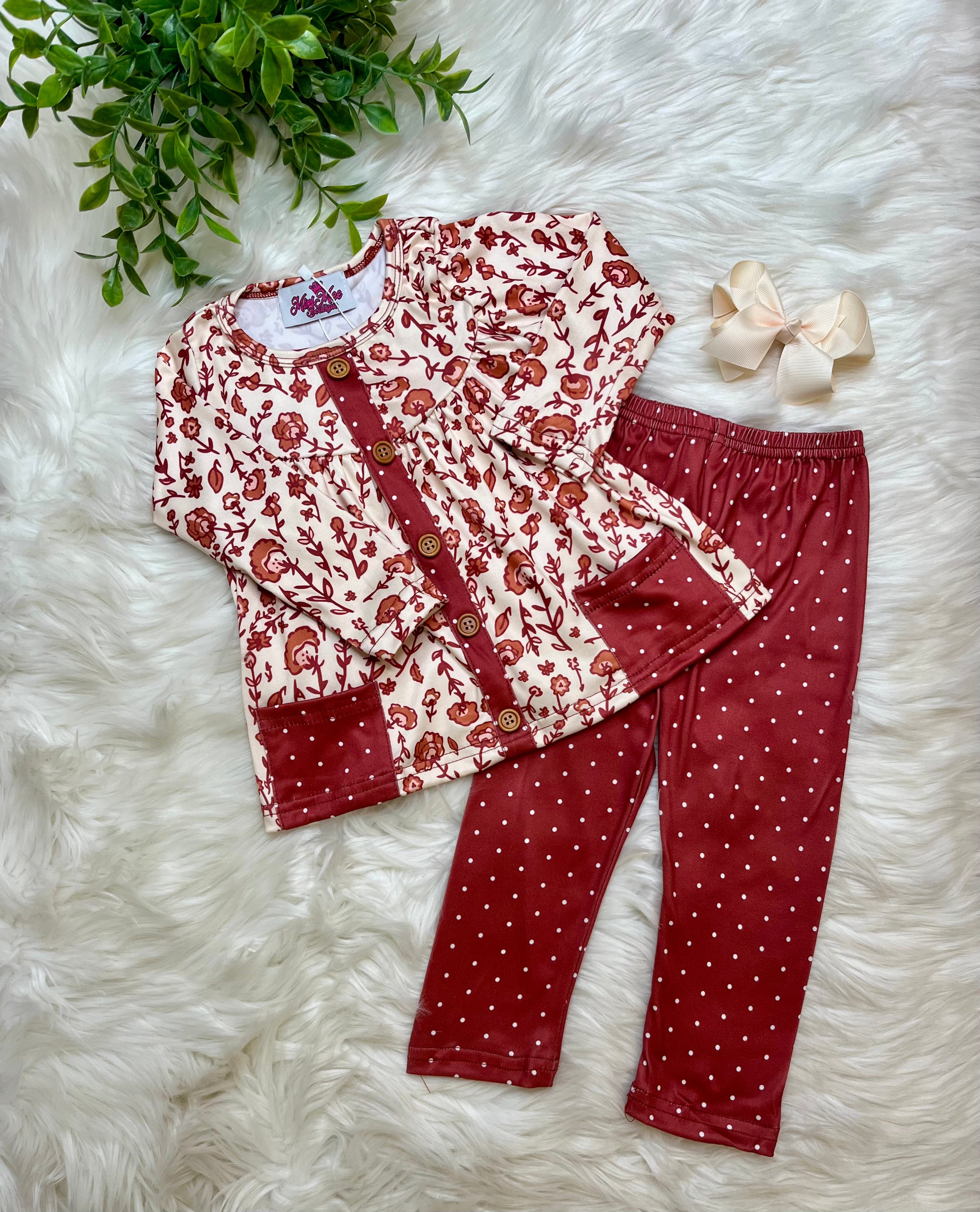 Girls Fall Floral Print Legging Outfit Set