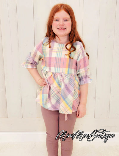 Girls Flannel Pastel Babydoll Top - Mini Mee Boutique