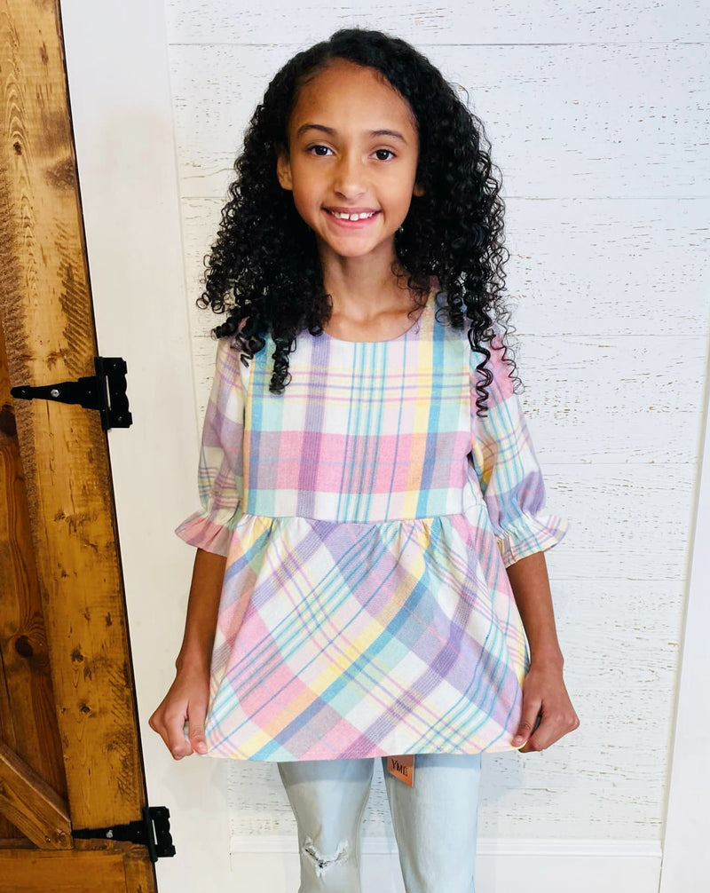 Girls Flannel Pastel Babydoll Top - Mini Mee Boutique