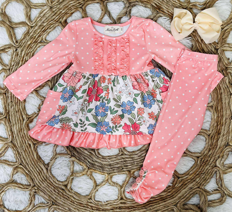 Girls Floral Polka dot leggings set