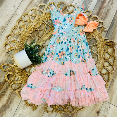 Girls Floral Ruffle Bottom Maxi Dress – Mini Mee