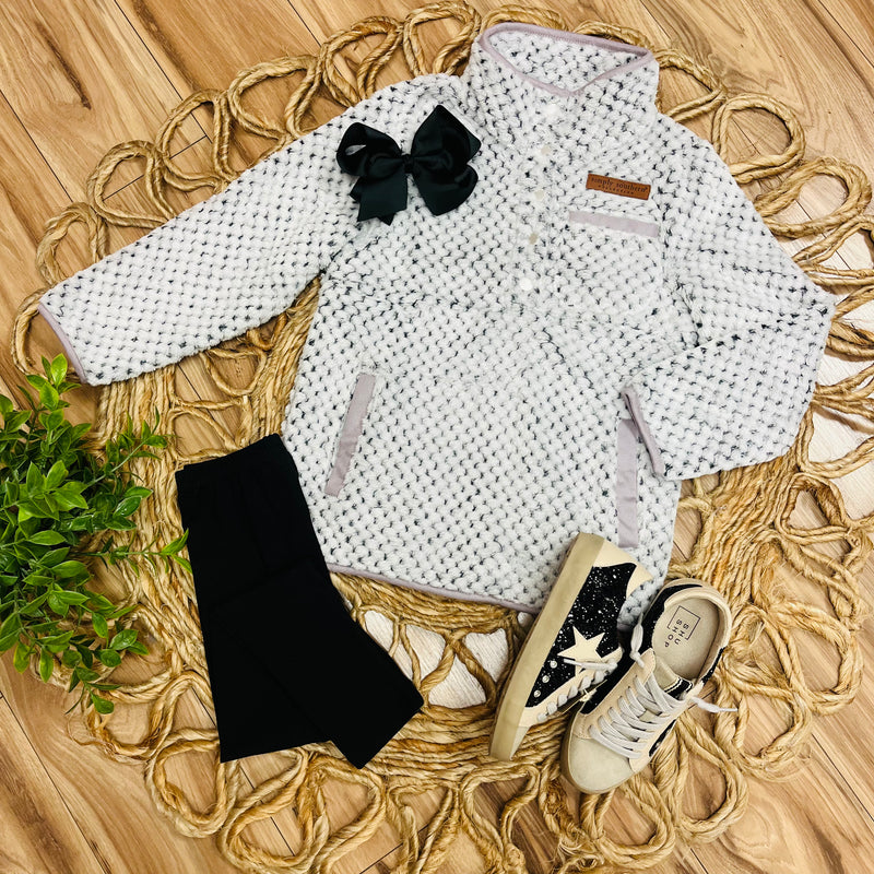 Girls Frost Gray Soft Pullover with buttons