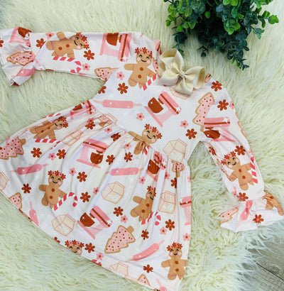 Girls Gingerbread Baker Print Dress