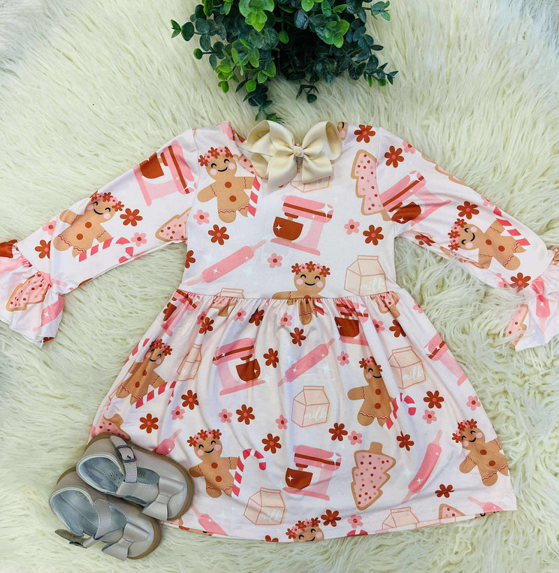 Girls Gingerbread Baker Print Dress
