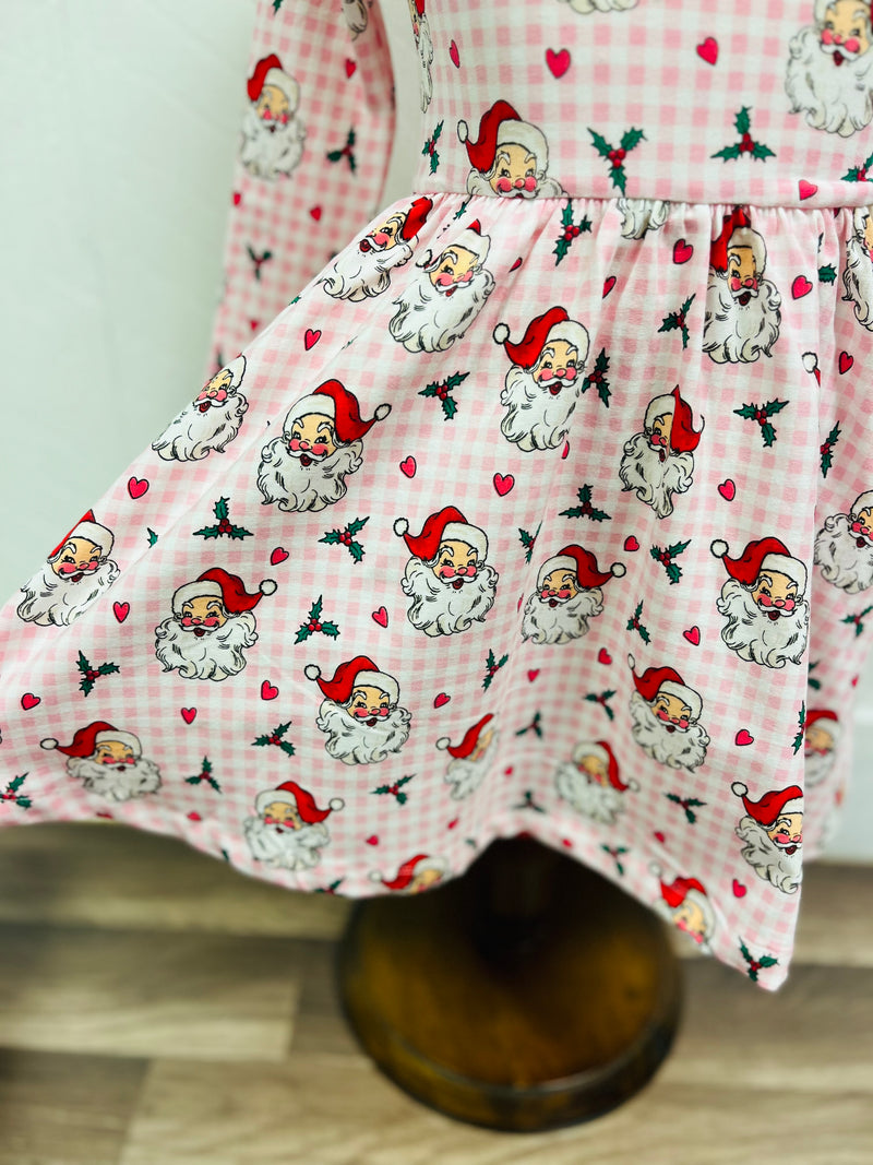 Girls Gingham Santa Dress