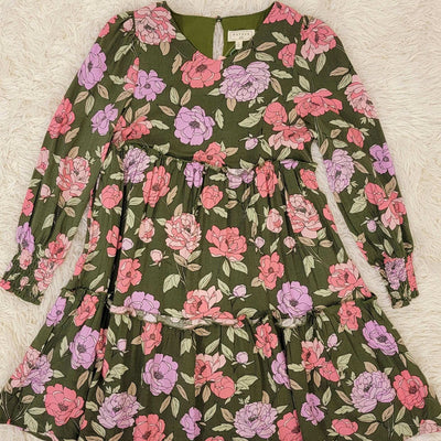 Girls Green Floral Dress - Mini Mee Boutique