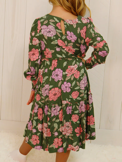 Girls Green Floral Dress