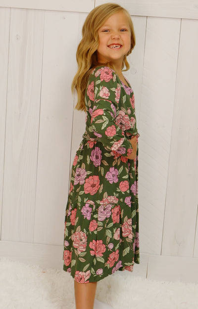 Girls Green Floral Dress