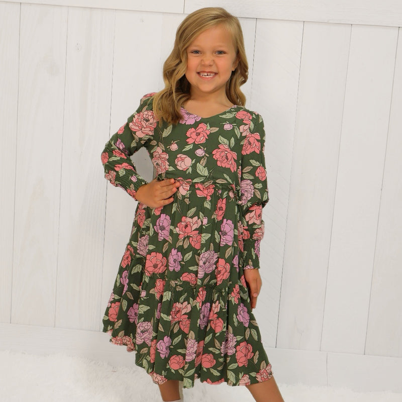 Girls Green Floral Dress