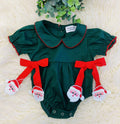 Girl’s Green Santa Bow Romper Christmas