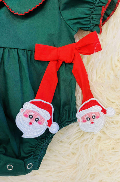Girls Green Santa Bow Romper