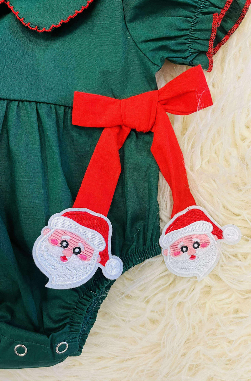 Girls Green Santa Bow Romper