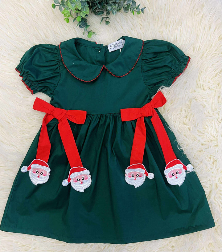 Girls Green Santa Holiday Dress Christmas Mini Mee Girls Green Santa Holiday Dress Christmas Mini Mee