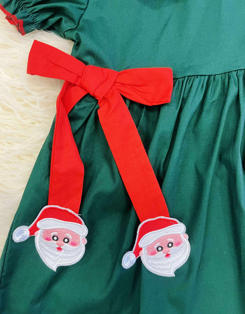 Girls Green Santa Holiday Dress