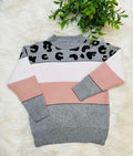 Girl’s Grey and Cheetah Accent Sweater