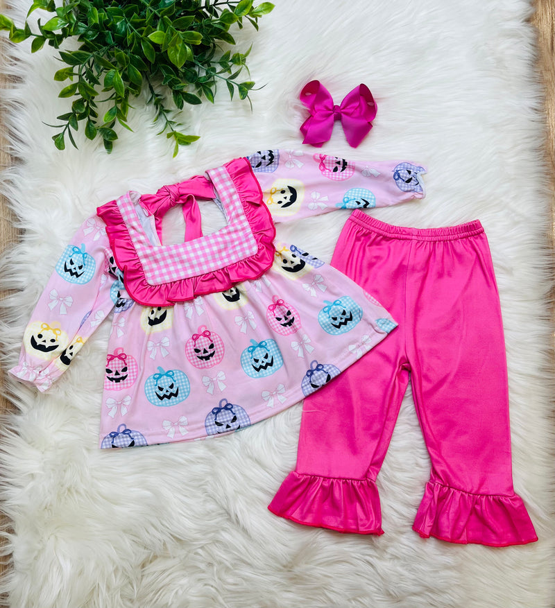 Girls Halloween Pumpkin Ruffle Pants Set