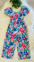Girls Hayden Textured Floral Puff Sleeve Romper