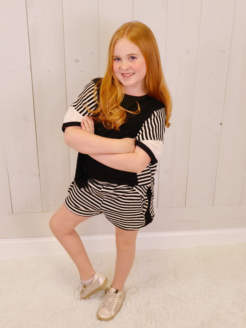 Girls Hayden black striped set