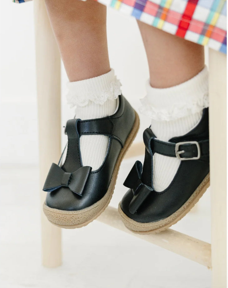 Girls L’amour Black bow buckle shoes