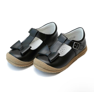 Girls L’amour Black bow buckle shoes