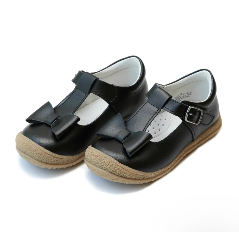 Girls L’amour Black bow buckle shoes