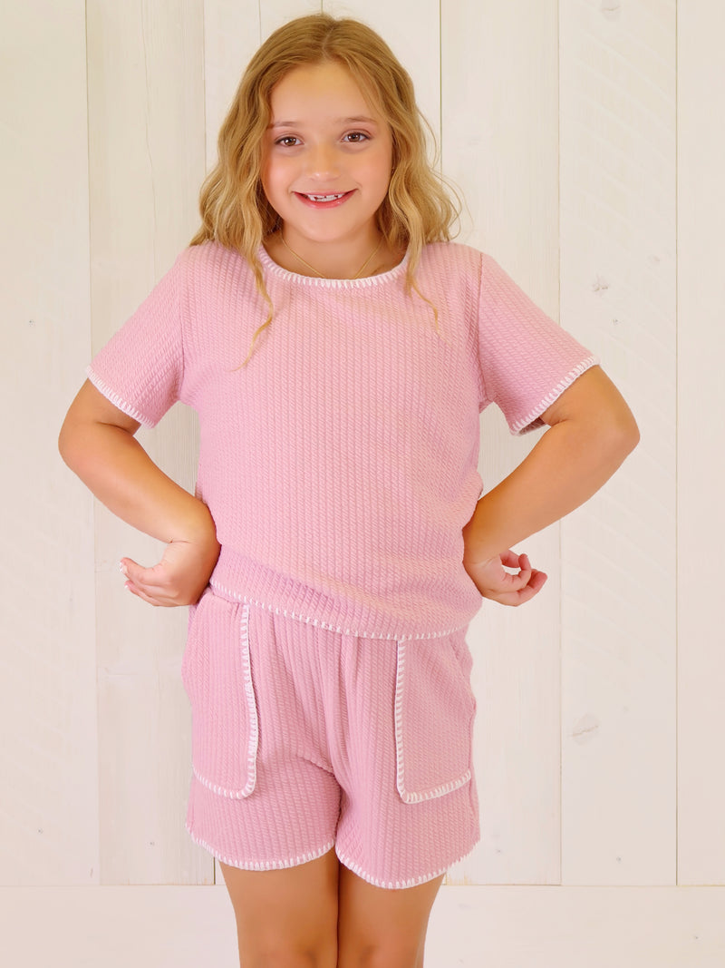 Girls Mauve trimmed Set