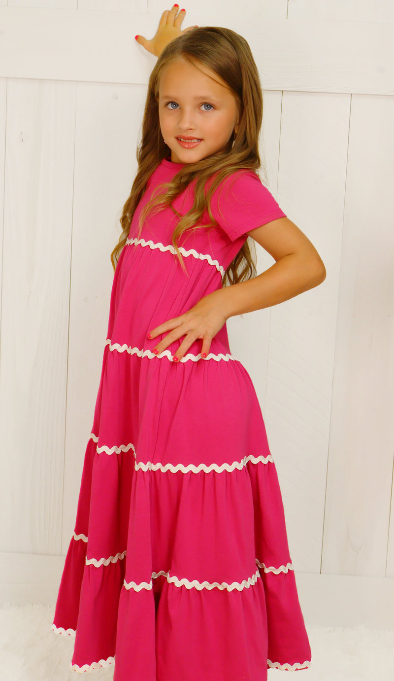 Girls Maxi Dress with Ric Rac Trim