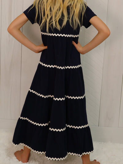 Girls Maxi Dress with Ric Rac Trim