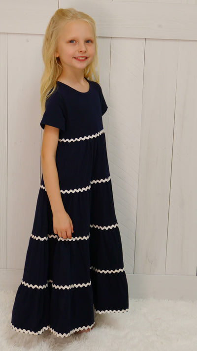Girls Maxi Dress with Ric Rac Trim