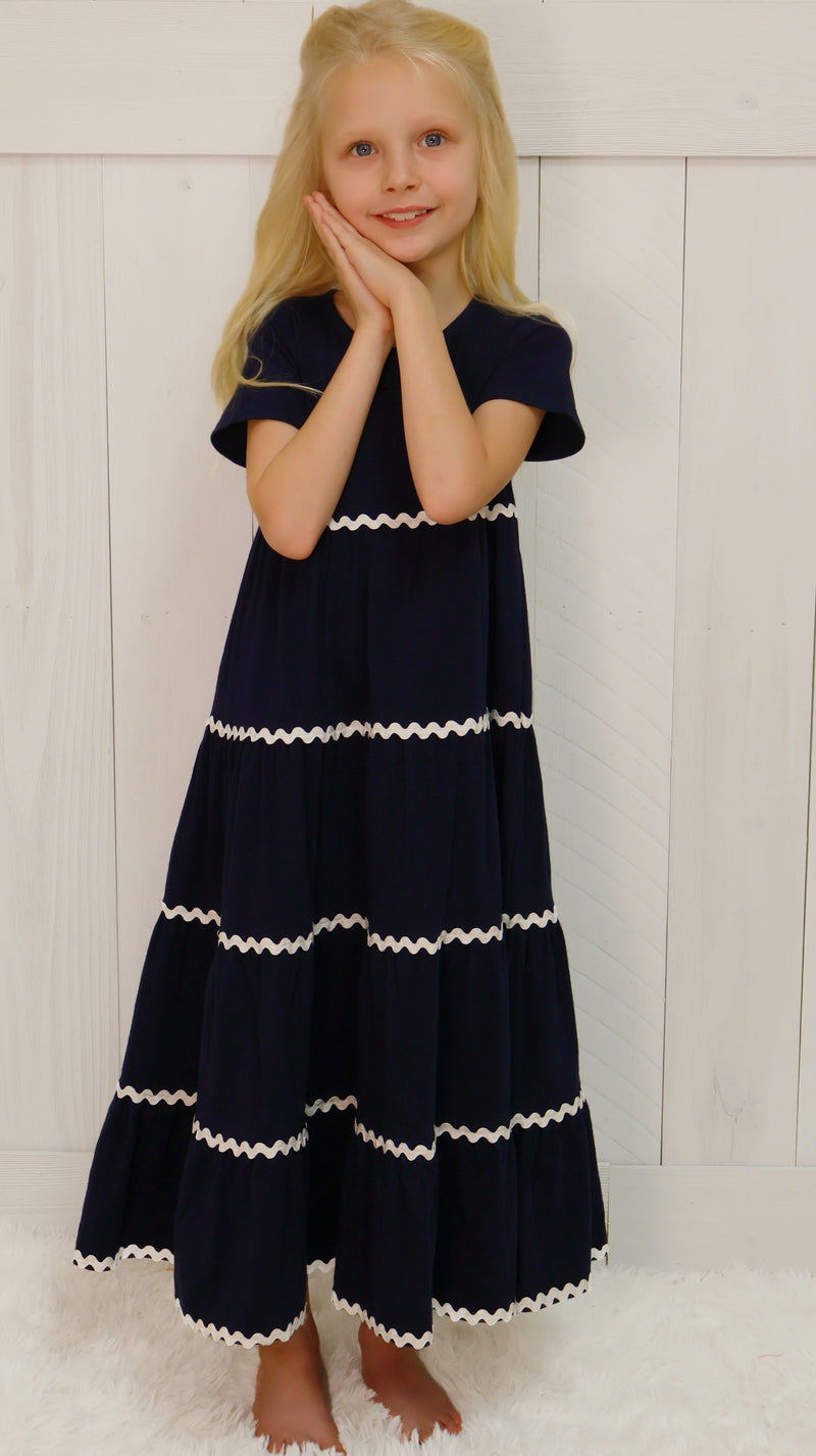 Girls Maxi Dress with Ric Rac Trim
